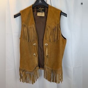 Vintage Brown Suede Fringe Vest Made In USA In VGUC